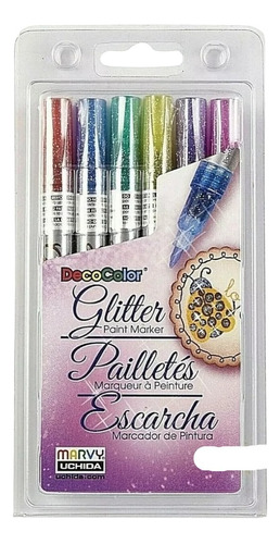 Marcadores Pintura X 6 Colores Glitter Marvy Uchida  