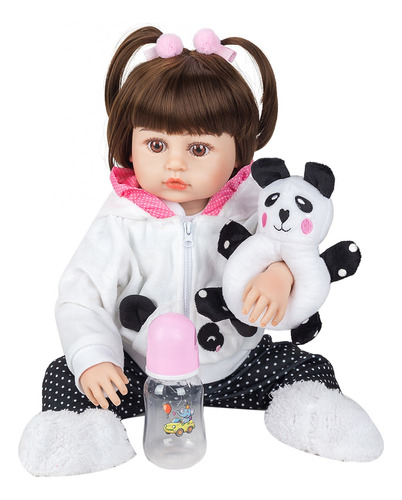 Boneca Reborn Bebê 100% Silicone Panda Olho Castanho Ig-510