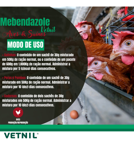 Mebendazole Caixa Com 20 X 30 Gr (vermifugo P/ Aves, Suínos)