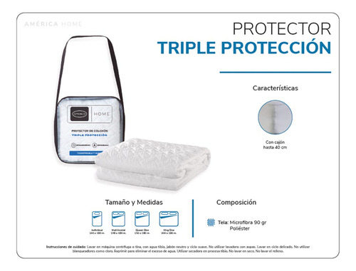 Cubre Colchón América Home Triple Protección Queen Size Cm Blanco Rayas Queen