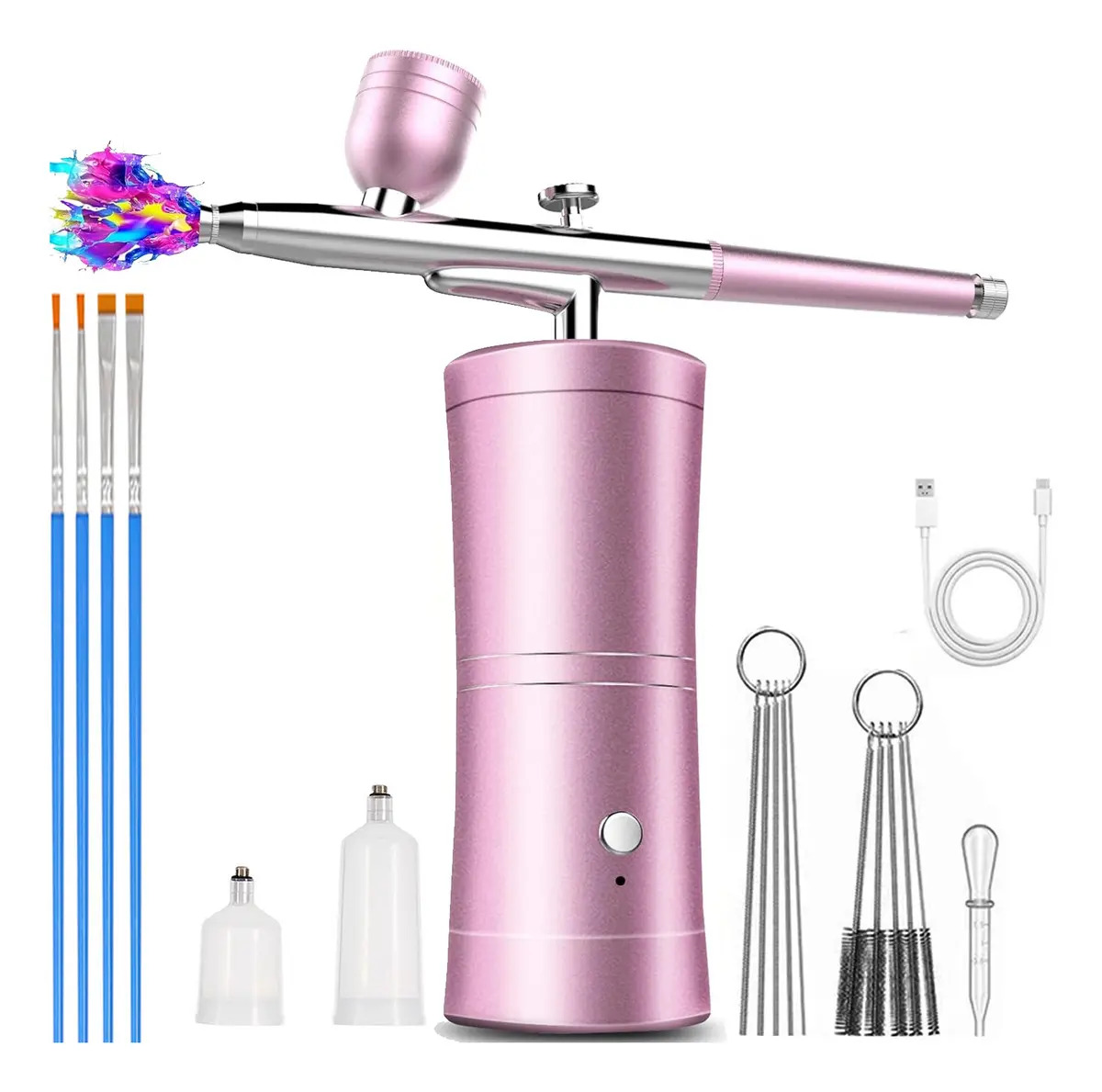 19 Kit Aerografo Portatil Profesional para Maquillaje con Compresor,Alta Presión Cepillos de Aire Inalámbrico Recargable,con 4 Brochas,Adecuado el para Arte de Uñas,Pintura,Decorac