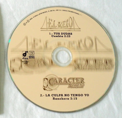 El Reto Tus Dudas & Caracter Norteño Cd Sencillo 2002 Disa (Usado)