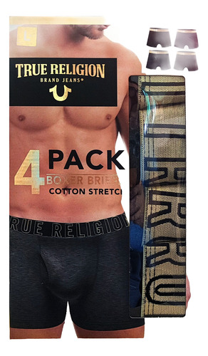 4 Pack Boxers Briefs True Religion Hombre Negros Algodón