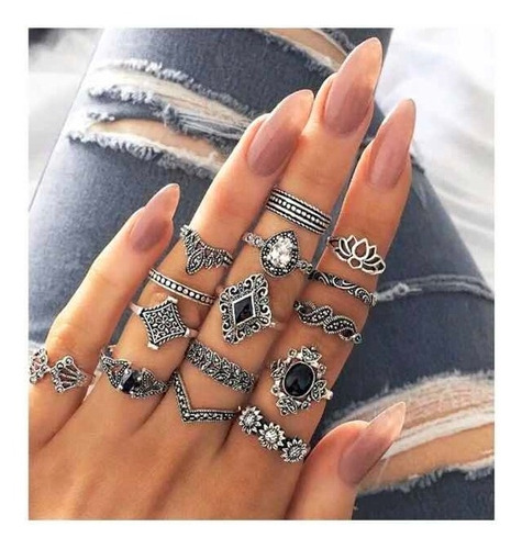 Set 15 Anillos Mujer Bohemia Retro Midi Rings