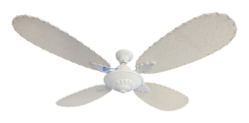 Ventilador De Techo Fundicion Palas De Rattan Estructura Blanco