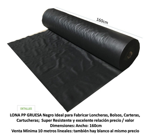Imagen 2 de 3 de Tela Lona Pp Gruesa Negro Ancho 160cm X 10 Metros Lineales