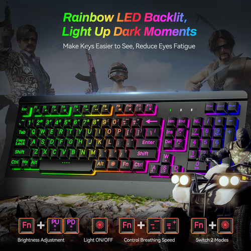 Teclado Para Juegos Iluminado, Retroiluminación Arcoíris Y S Color Idioma