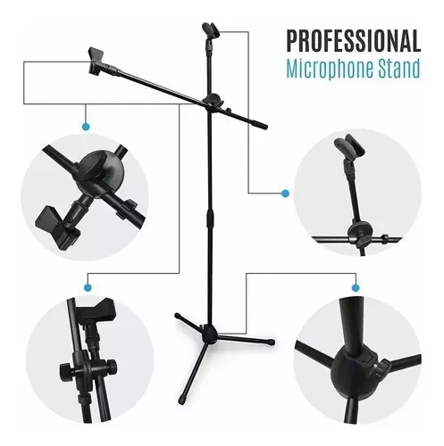 Soporte de Micrófono Jirafa Extensible Profesional Vt-power ML 03 Negro Incluye 2 Pipetas Metálico