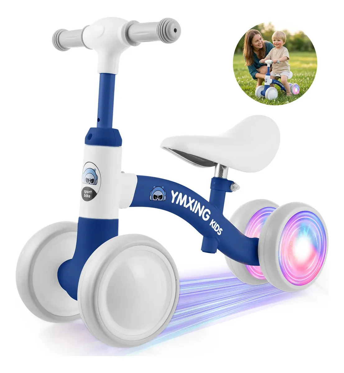Lictin Bicicleta de Equilibrio Sin Pedales Aprendizaje Pequeños Ajustable Niño Y Niña azul Para Bebé 4 Ruedas Silenciosas De 1-5 Años azul Con Asiento Ajustable Y Ruedas Iluminadas