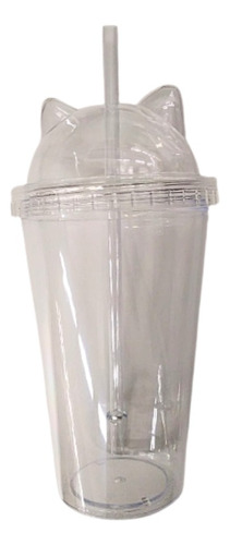 Vasos De Plástico Acrílico Con Tapa De Orejitas Y Sorbito Color Transparente