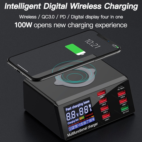 100w 8 Puertos Usb Cargador Rápido Inalámbrico 3.0 Adaptador