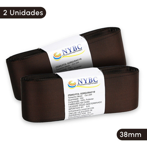 Fita Para Laço De Gorgurão Marrom C - 38 Mm - Kit/2 - Nybc Liso