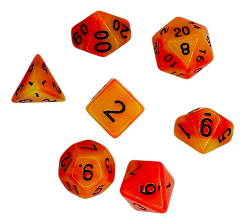Set 7 Dado Juego De Rol Naranja Amarillo Brilla En Oscuridad