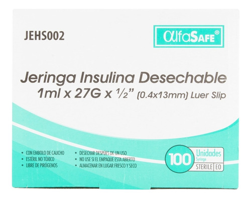 Jeringa Insulina Desechable 100unids Capacidad En Volumen 0.5 Ml