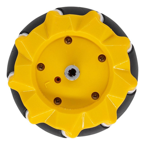 Roda Pneu Omnidirecional 80mm Mecanum Amarelo (esquerda)