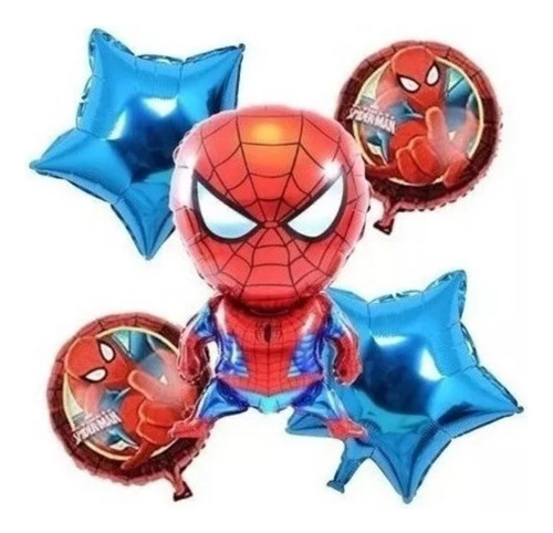 Bouquet 5 Globos Spiderman 60cm 3d+4metalizados 45cm