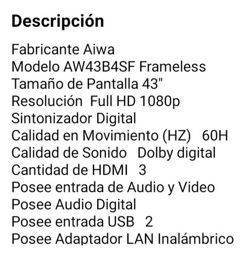 Imagen 3 de 3 de Smart Tv Aiwa Con Su Caja