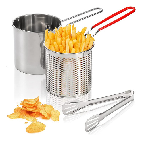 Panela De Fritura Profunda Com Filtro, Cesta Tong Stainless