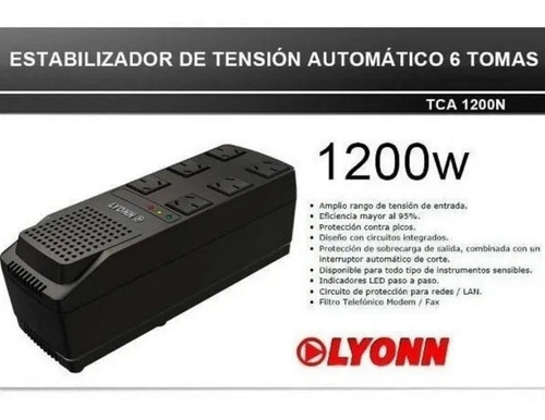 Imagen 3 de 6 de Estabilizador De Tension Lyonn Tca 1200w 1200va 6 Tomas