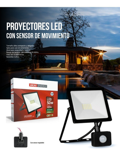 Reflector Con Sensor De Movimiento 50w Luz Fría Akai