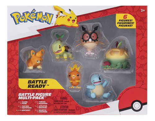 6 Bonecos Pawmi Torchic Turtwig Appletun Hoothoot e Squirtle Pokémon