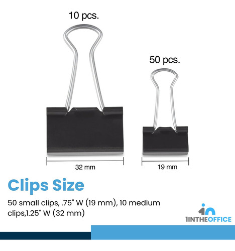1 Intheeffice Clips Binder Tamaños Surtidos, Clips De Clips