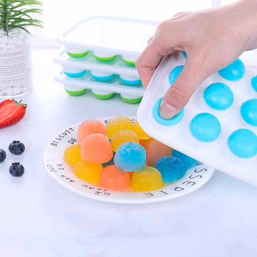 Molde redondo de silicona para hielo, fácil de sacar, 21 cubos de colores surtidos