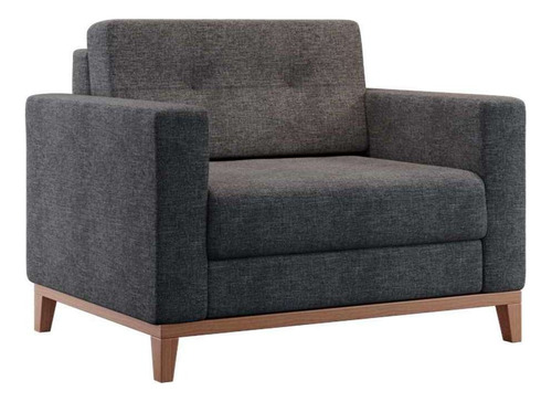 Poltrona Living Pés E Base Em Madeira Linho Cotton Grafite Cor Cinza