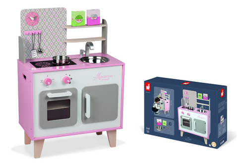 Janod - Cocina Infantil De Madera Macaron - Desde 3 Años. Color Rosa Pálido