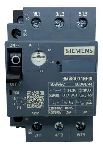 Disjuntor Motor 2 - 3,2 A 1na+1nf 3mv81001nh00 - Siemens