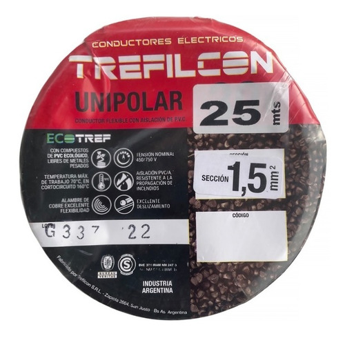 Cable Unipolar 1.5mm Normalizado Trefilcon Rollo X 25mts E.a