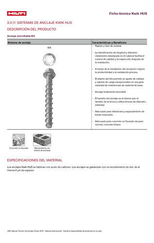 Anclaje De Atornillado Directo Kwik Hus 3/8x3 Hilti
