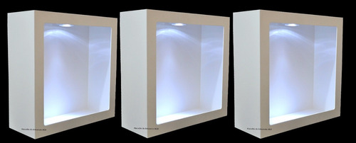 Trio De Nicho Quadrado 31x31x15 Branco C/ Led  Mdf - Madeira