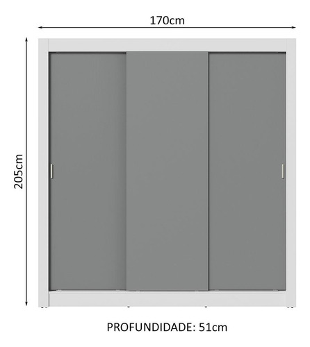 Guarda-roupa Casal 3 Portas De Correr Sublime Madesa Bc Cor Branco/Cinza