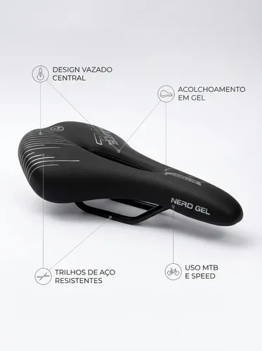 Selim Bike Absolute Nero Gel Vazado 268x 146mm Mtb Bicicleta