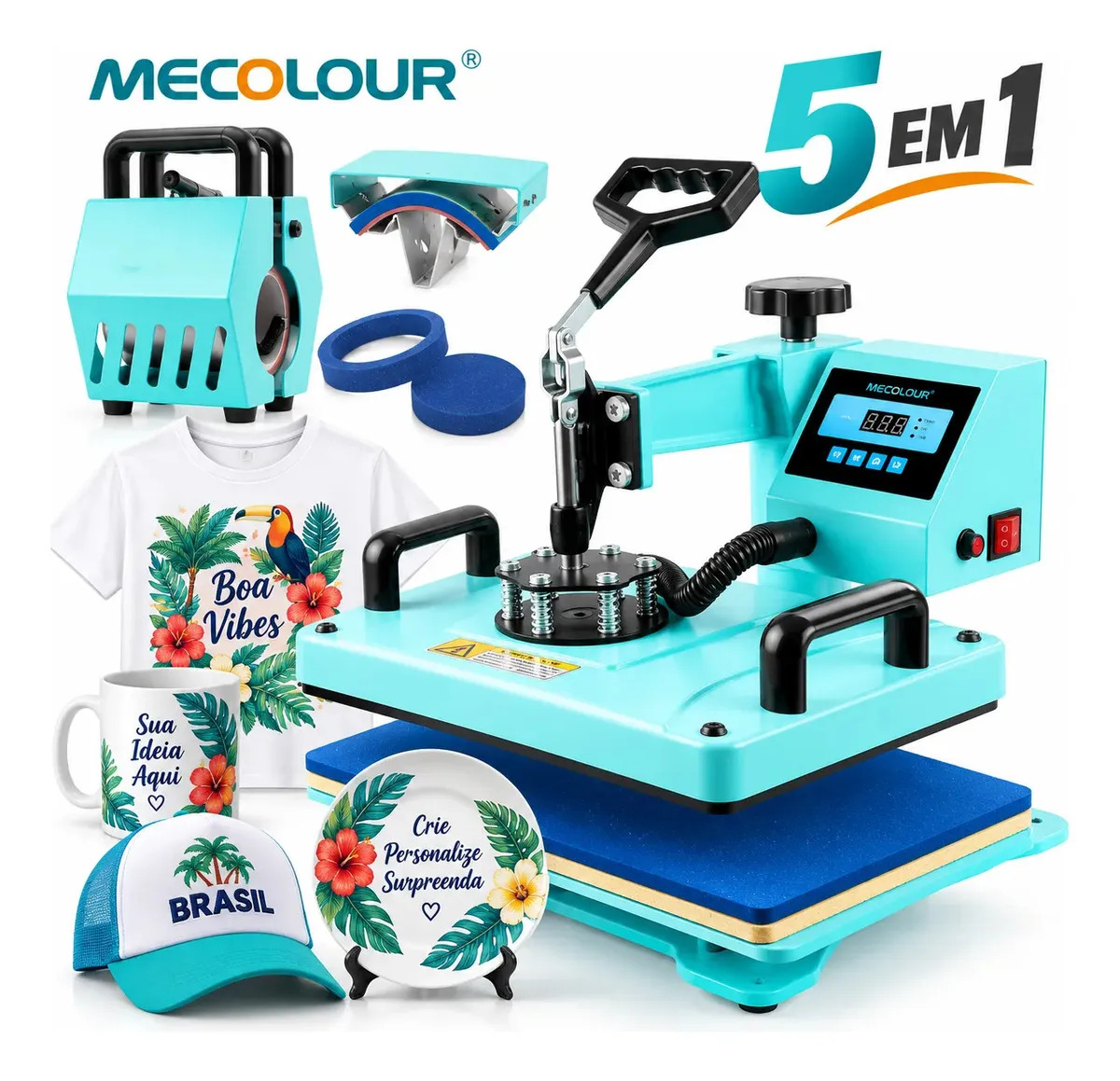 Prensa Térmica Sublimação 5 em 1 MECOLOUR 29x38cm para Camiseta Caneca Boné e Prato