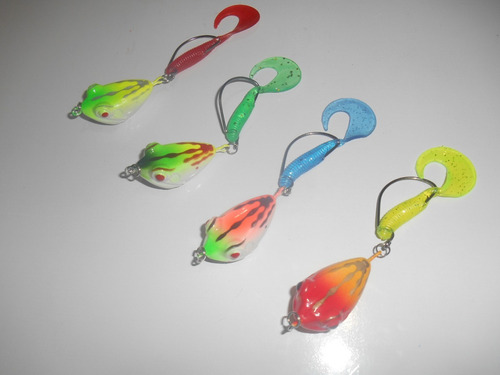 Kit C/ 4 Isca Artificial Girino C/ Soft Grub E Anzol Offset