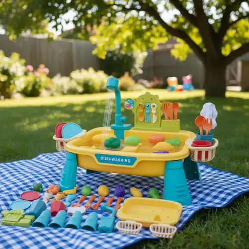 Mesa De Agua 4 En 1 Para Jugar – Fregadero De Juguete Con Bomba Y Agua Corriente, Juego Sensorial De Verano Para Niños De 4 A 8 Años, Ideal Para Playa, Piscina Y Jardín