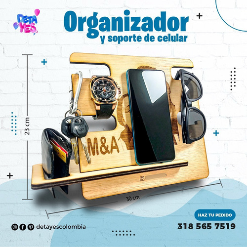 Soporte En Madera Para Celular - Organizador