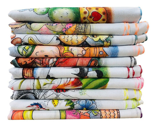 Imagem 2 de 2 de Pano De Prato Atacado Estampado Festone Kit Com 10 Peças