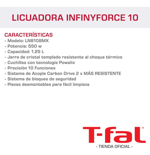 Imagen 3 de 7 de Licuadora T-fal Infinyforce 10 Vel Pica Hielo Tefal Oferta