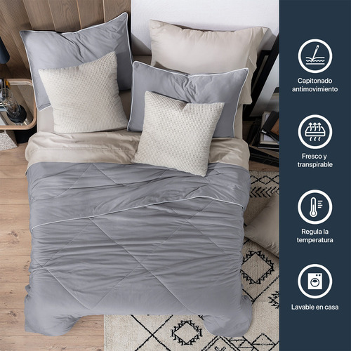 Edredón De Enfriamiento King Size Con Fundas Esquimal Gris Liso