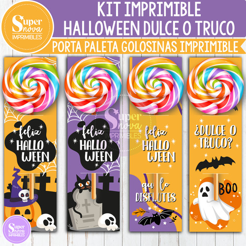 Kit Imprimible Porta Paleta Golosina Halloween Dulce O Truco
