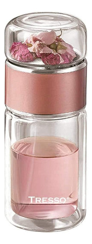 Botella De Vidrio Doble Pared Con Infusor Para Tisana 250 Ml Color Rosa Metal