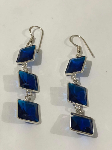 Aretes Pendientes 2.52 Topacio Azul Londres Joyas De Plata