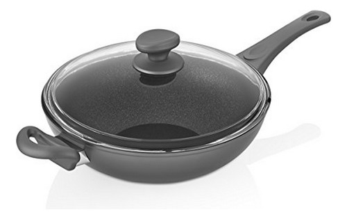 Wok Antiadherente Titanio 11  Con Tapa De Vidrio