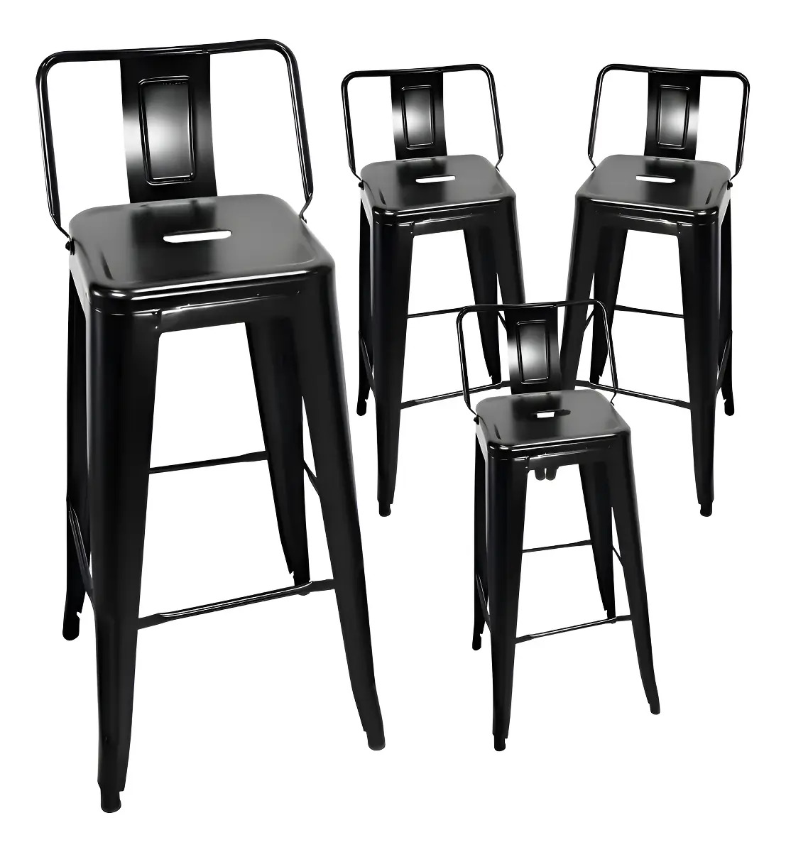 Set 4 Bancos Metálico Alto Tolix Respaldo Barra Comedor Acabado de la estructura Cromado Color Negro
