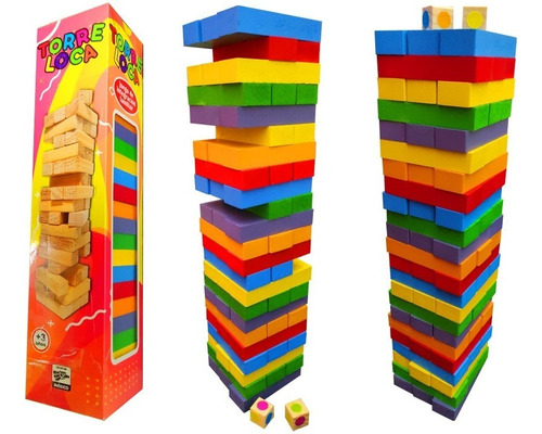 Torre Loca 30cm Premium Colores, Madera 66 Bloques Y 2 Dados