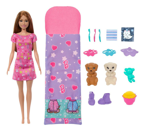 Barbie Festa Do Pijama Com Cachorrinhos Boneca C/ Acessórios