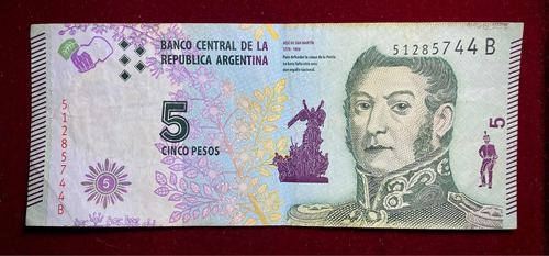 Billete 5 Pesos Serie B Argentina 2015 Bottero 3901 Oferta